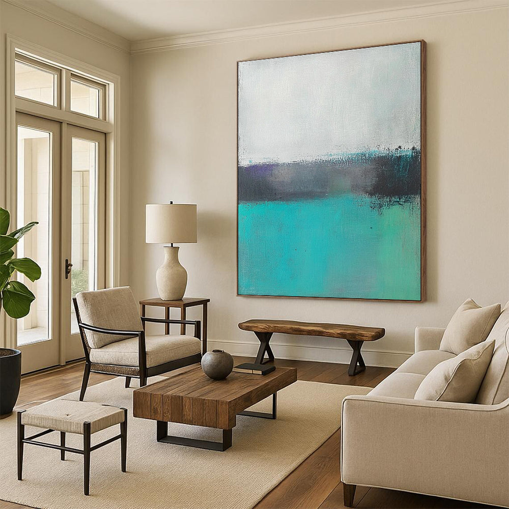 Teal Gray Abstract Horizon Painting with Subtle Depth WINK654