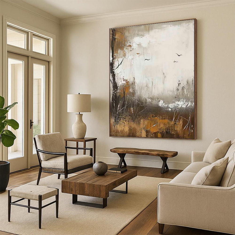 Abstract Landscape with Birds Painting for Nature - Lover's Studies HENG484