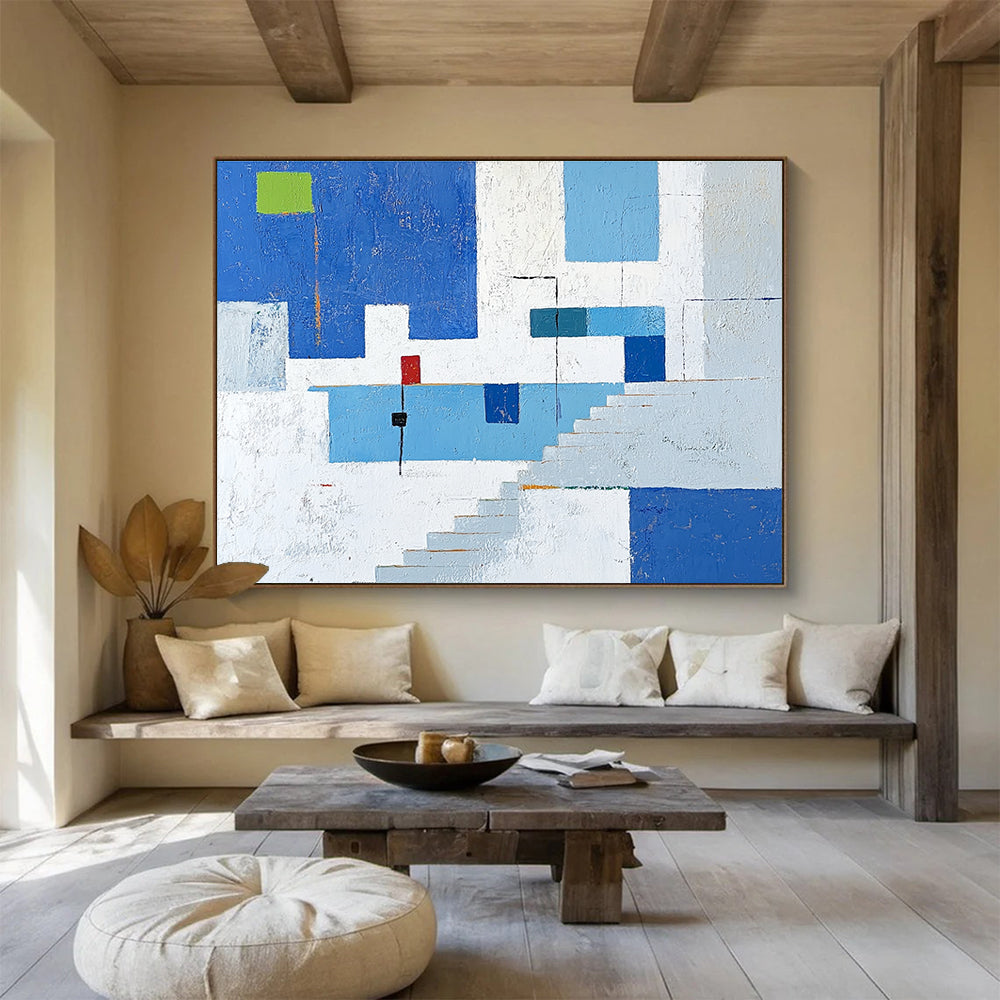 Geometric Abstract with Blue and White Tones ABS081