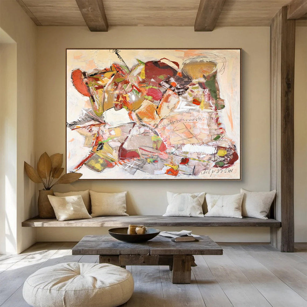 Soft - Hued Abstract Composition Painting for Serene Bedroom Retreats YHT241