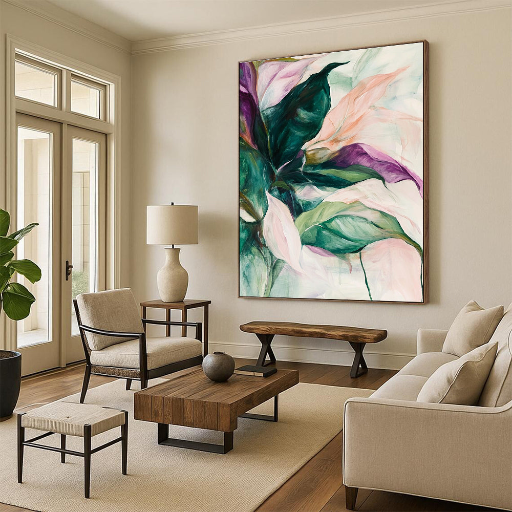 Pastel Floral Leaves Abstract Painting of Gentle Nature GAB0186