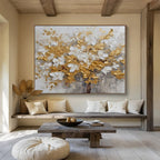 Gold and White Floral Abstract Painting for Luxurious Dining Rooms YHT246