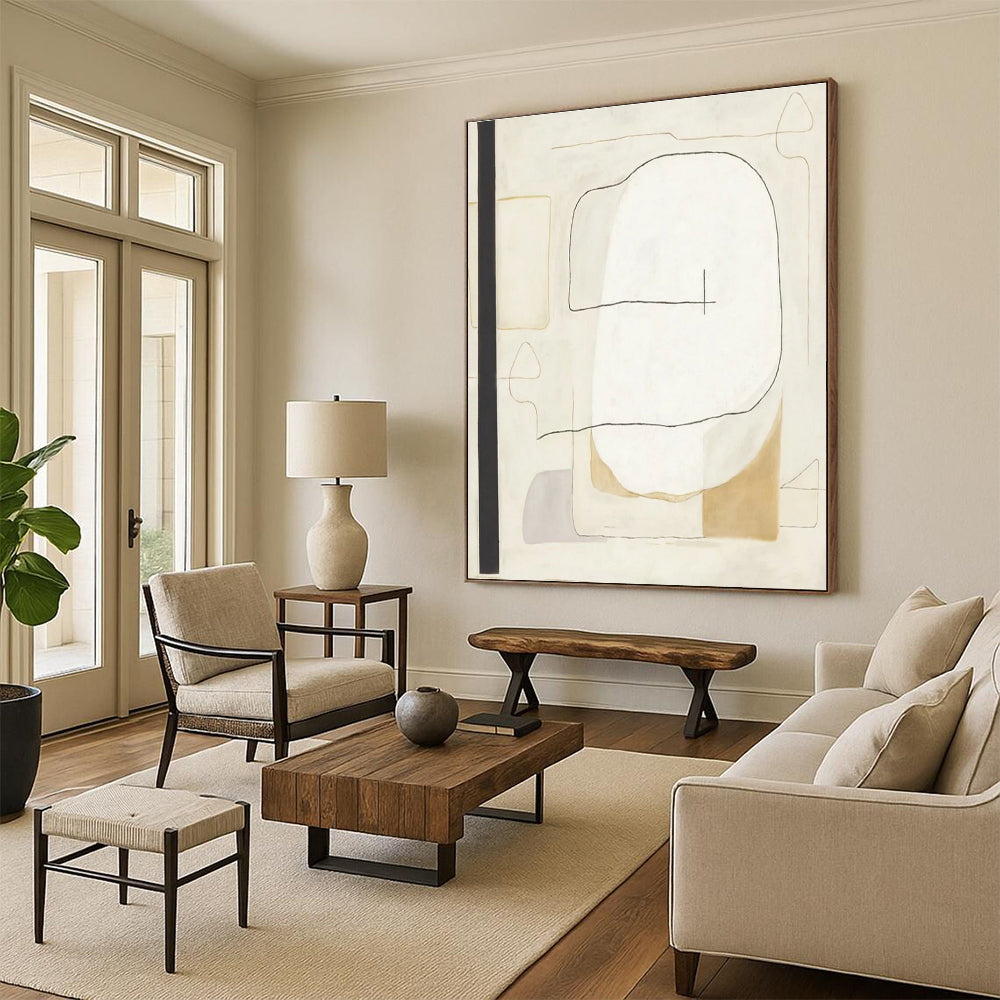 Minimalist Line Shapes Abstract Painting for Modern Office Waiting Rooms HENG025