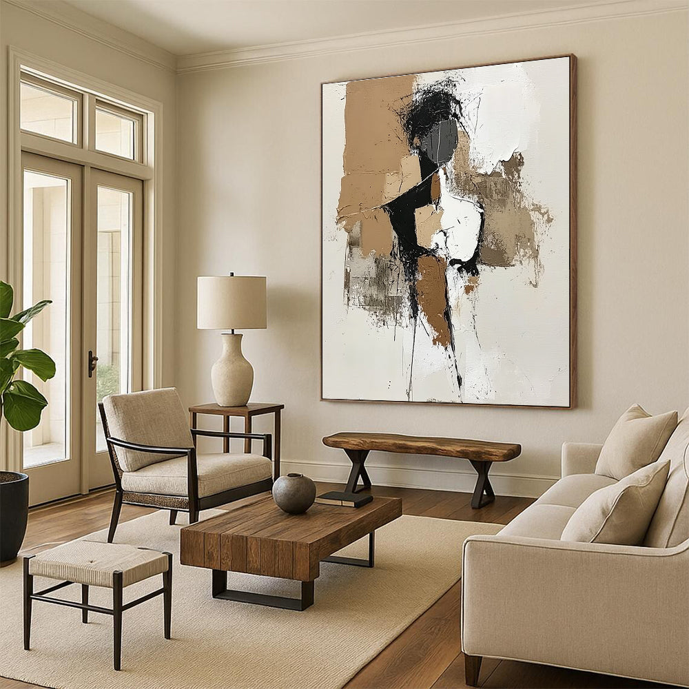 Neutral Tone Figure Abstract Painting for Minimalist Art Studios GAB0852