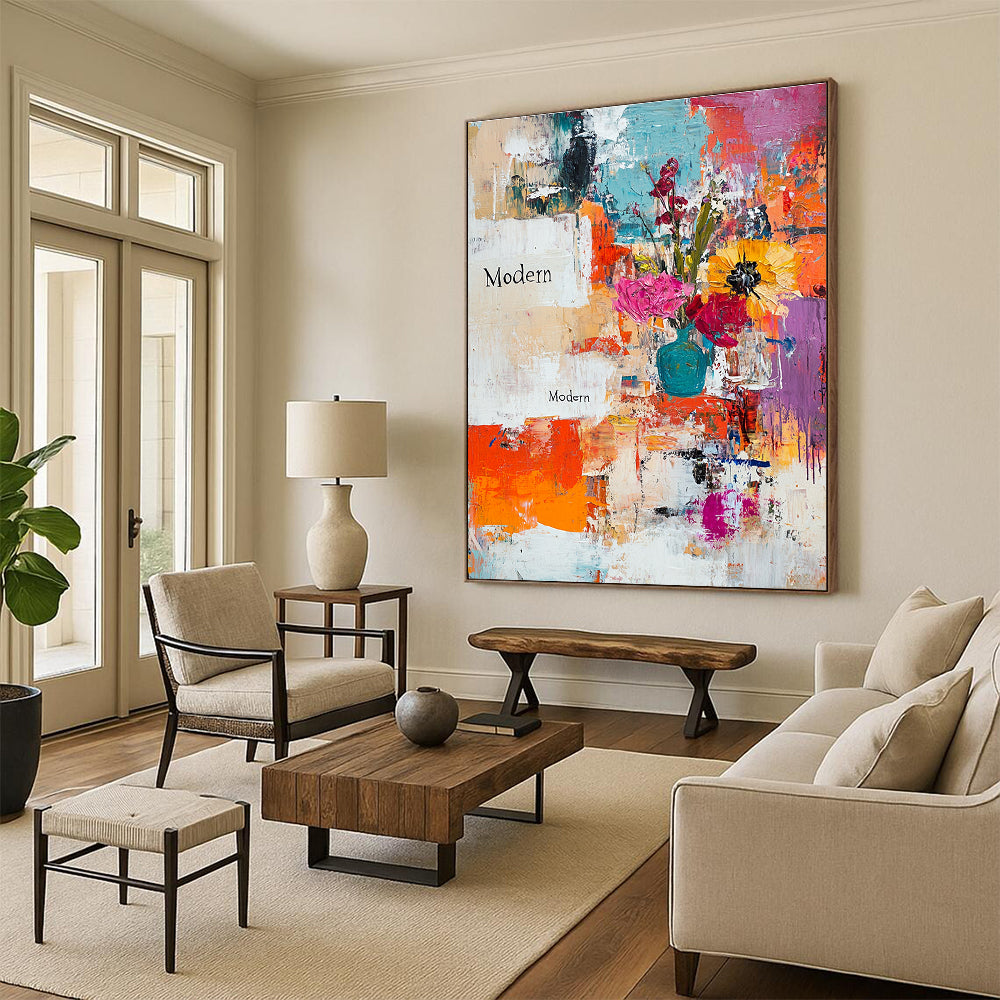 Modern Flower Vase Abstract Painting of Contemporary Florals GAB0159