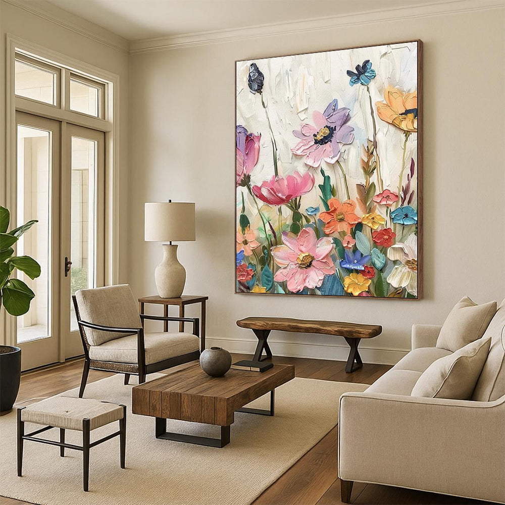 Textured Floral Field Abstract Painting for Feminine Home Studios HENG081