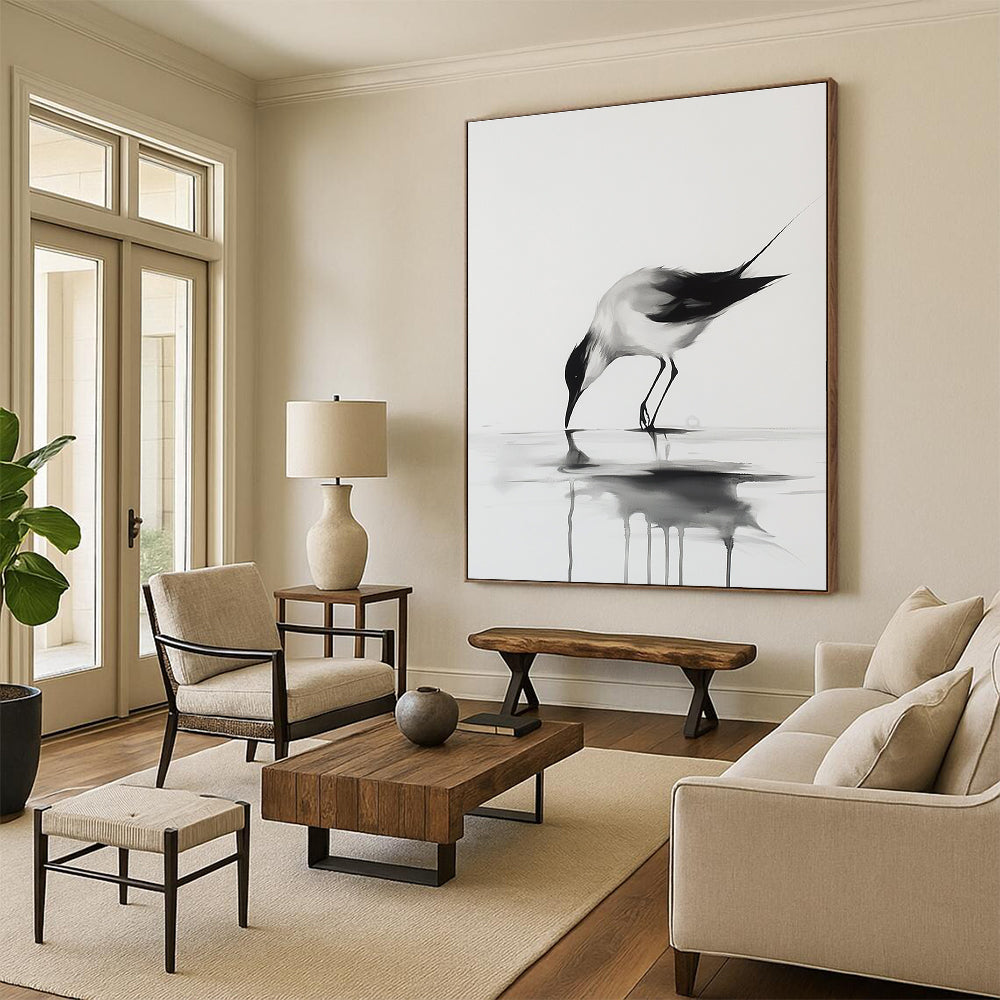Bird in Contemplation Abstract Painting with Subtle Reflections GAB0024