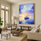 Serene Sailboat Sunset Abstract Painting with Dreamy Colors GAB0015