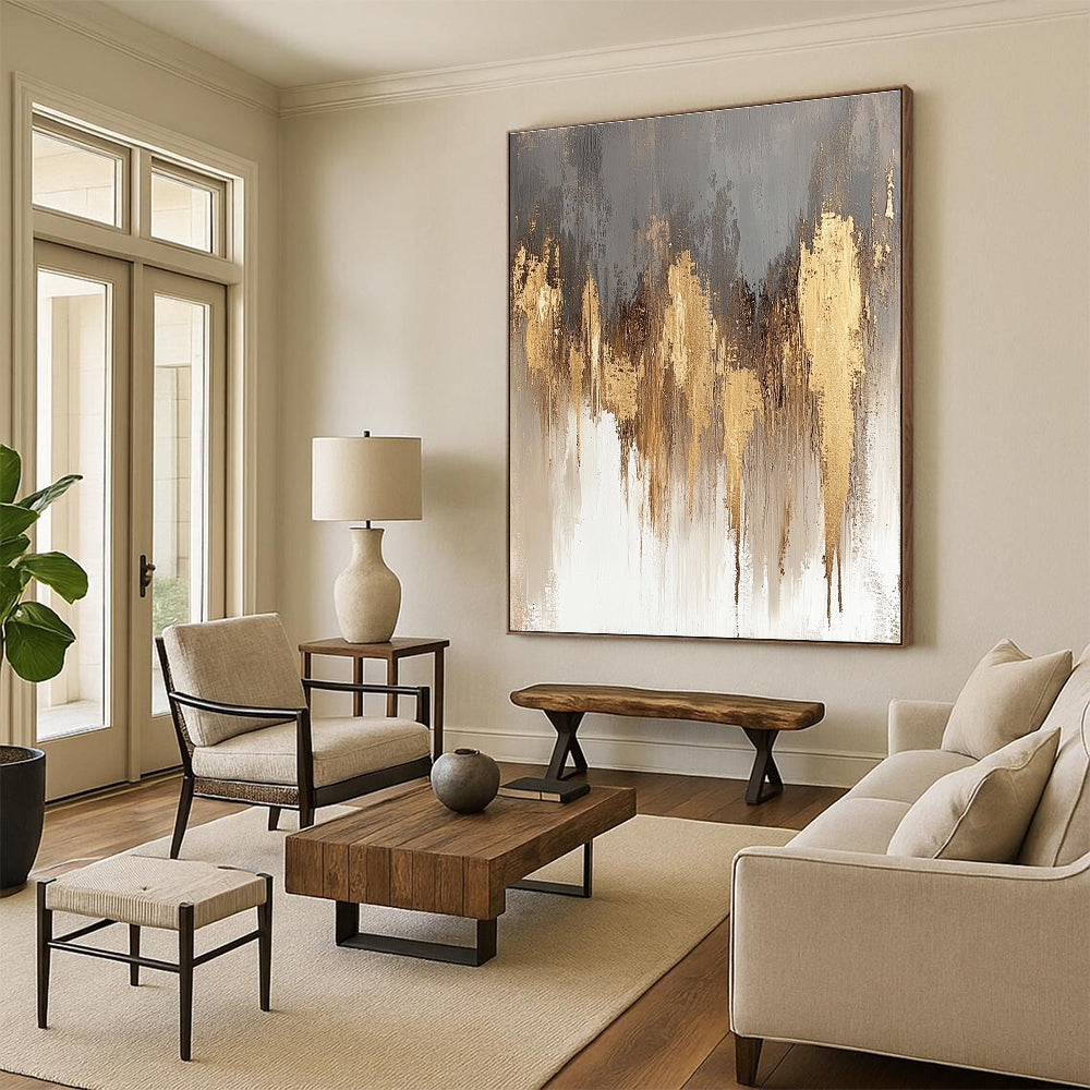 Gold - Dripped Gray Abstract Painting with Subtle Luxury WINK325