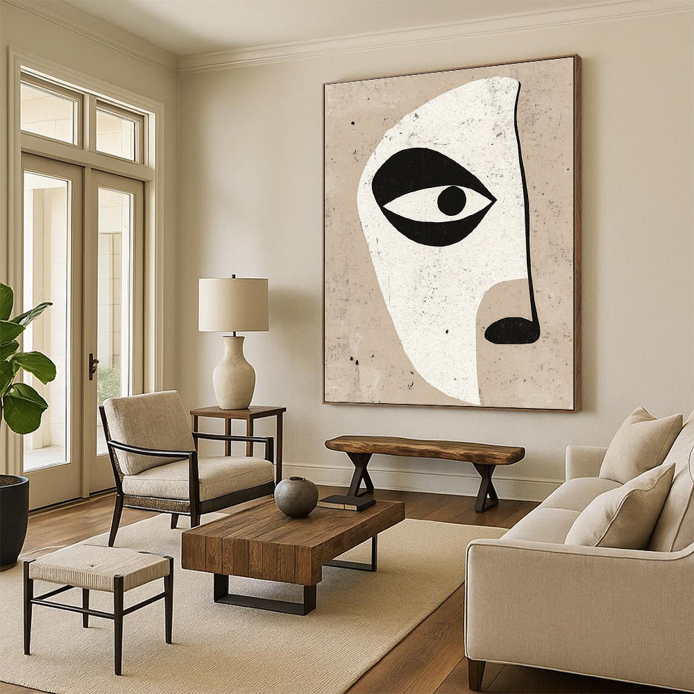 Minimalist Face Cutout Abstract Painting of Geometric Features GAB0124