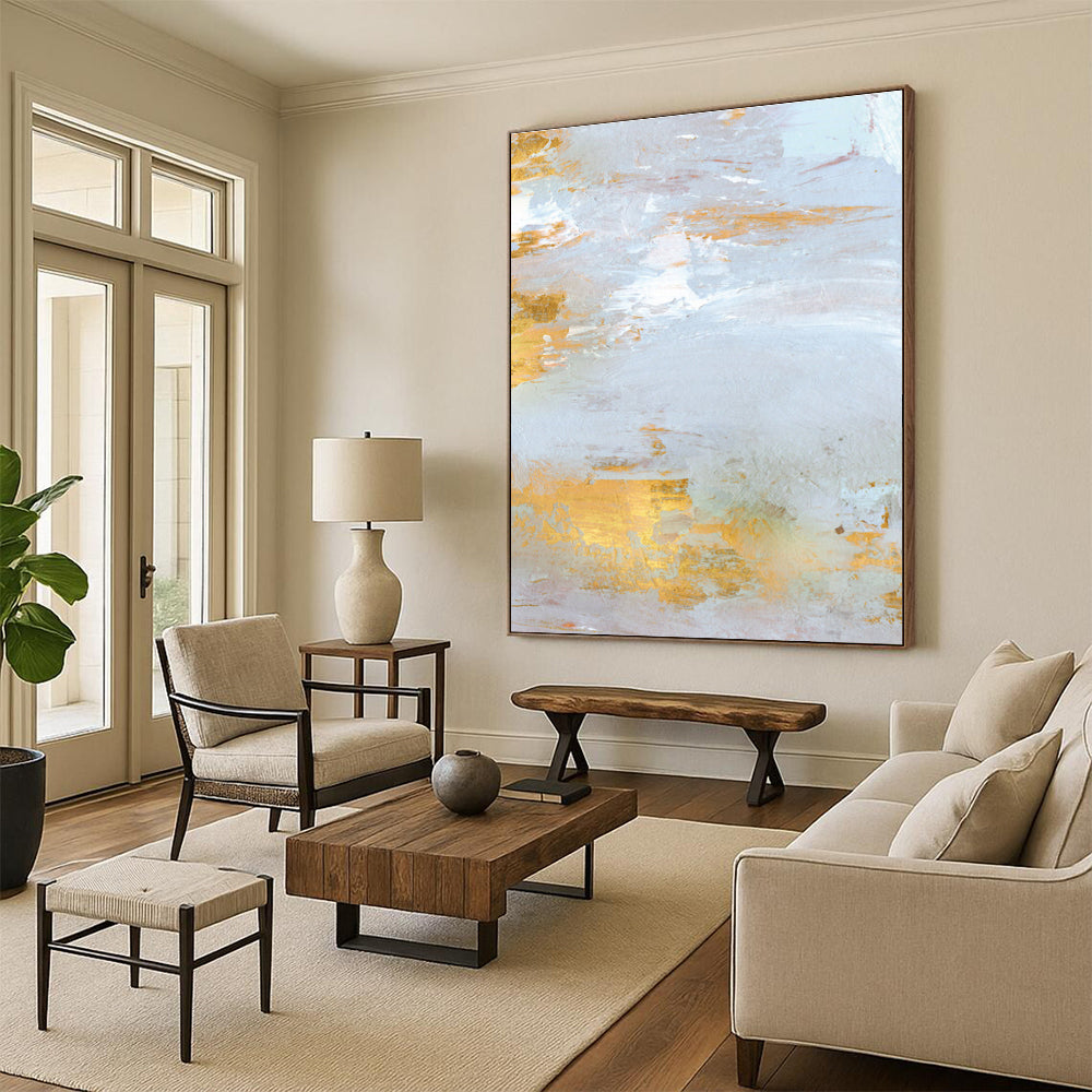 Gold - Accented Light Abstract Painting for Luxury Home Interiors HENG160