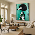 Poodle in Striped Dress Abstract Painting of Quirky Fashion GAB0133