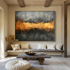 Gray and Gold Abstract Painting with Dripping Textures ABS305