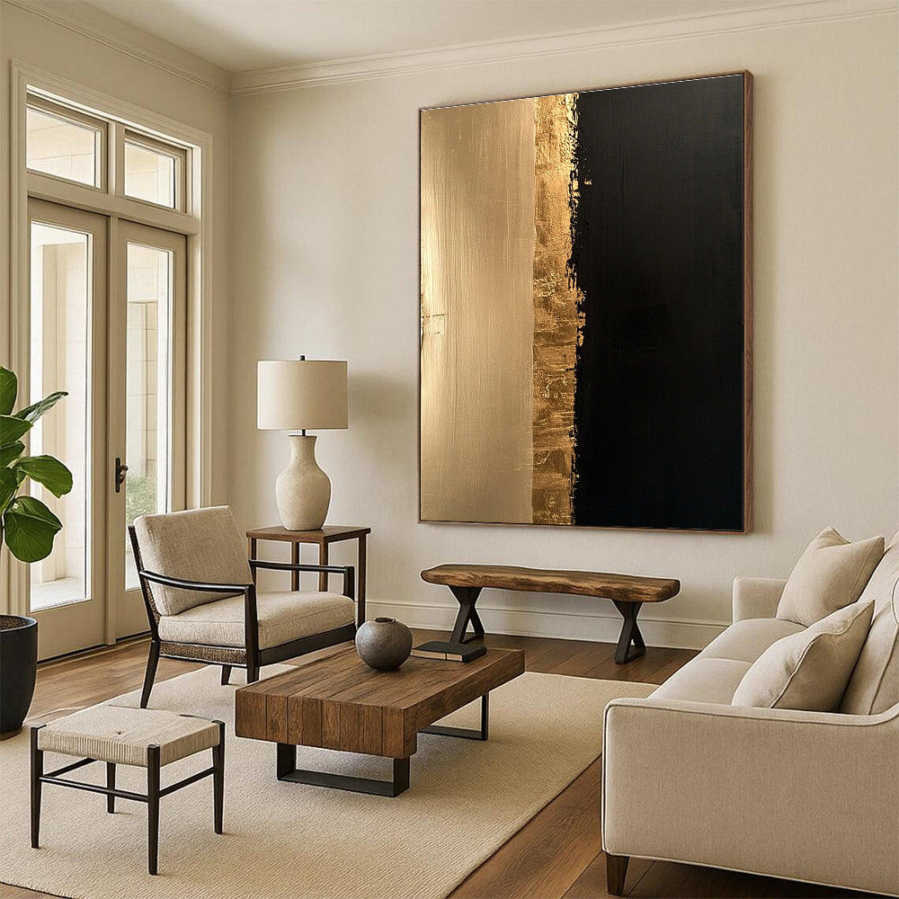 Gold and Black Divide Abstract Painting with Luxurious Contrast WINK170