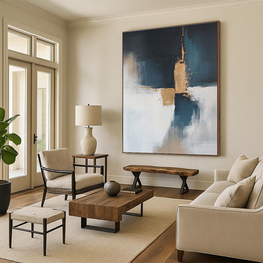 Blue Gold White Abstract Painting with Subtle Luxury WINK554