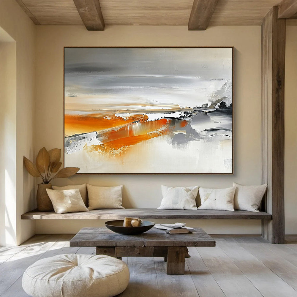 Orange - Gray Landscape Dynamics with Contrasting Hues Abstract Painting ABS316