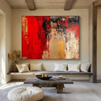 Red and Gold Abstract Painting with Rich Textural Layers ABS431