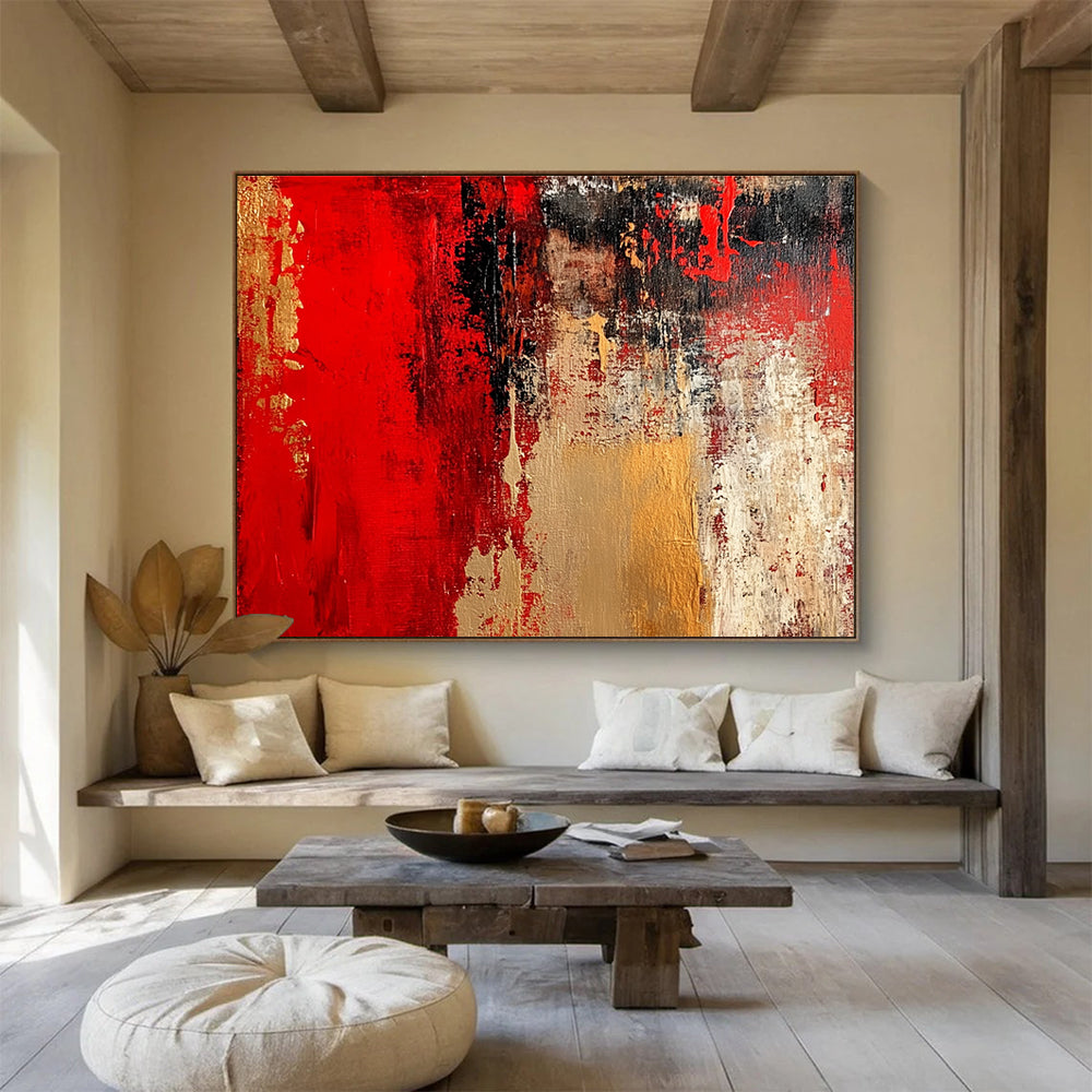 Red and Gold Abstract Painting with Rich Textural Layers ABS431