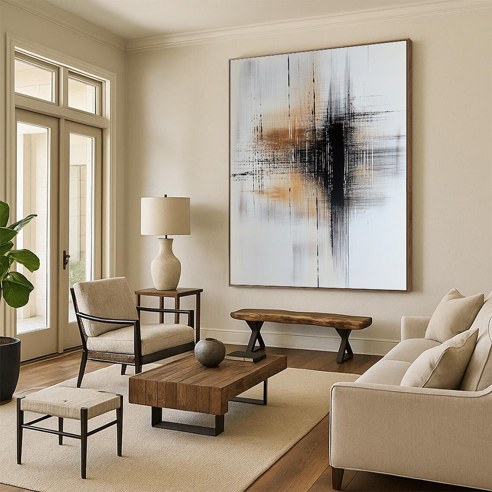 Monochrome Strokes Abstract Painting for Modern Office Spaces GAB0780