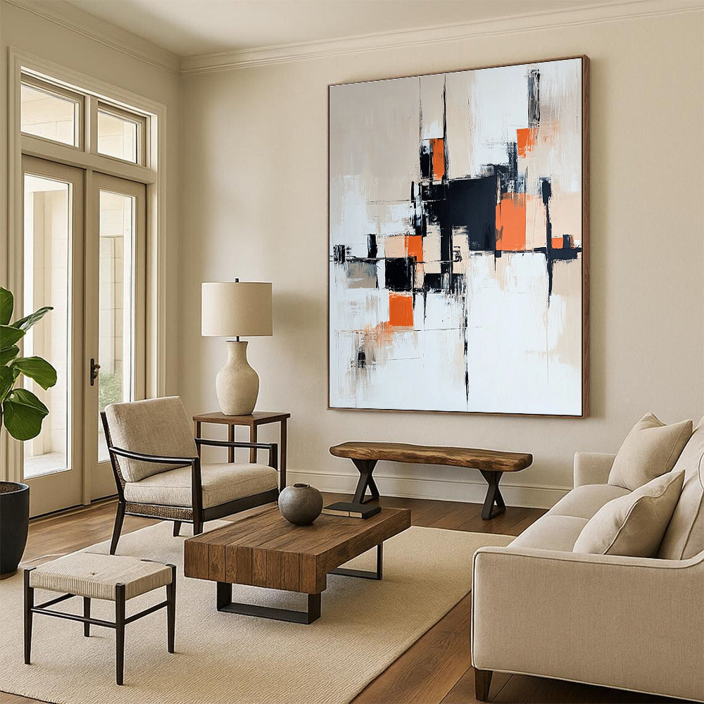 Beige Black Orange Abstract Painting with Modern Simplicity WINK457