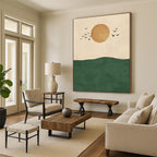 Sun Birds and Green Hill Abstract Painting for Nature - Inspired Living Rooms GAB1380