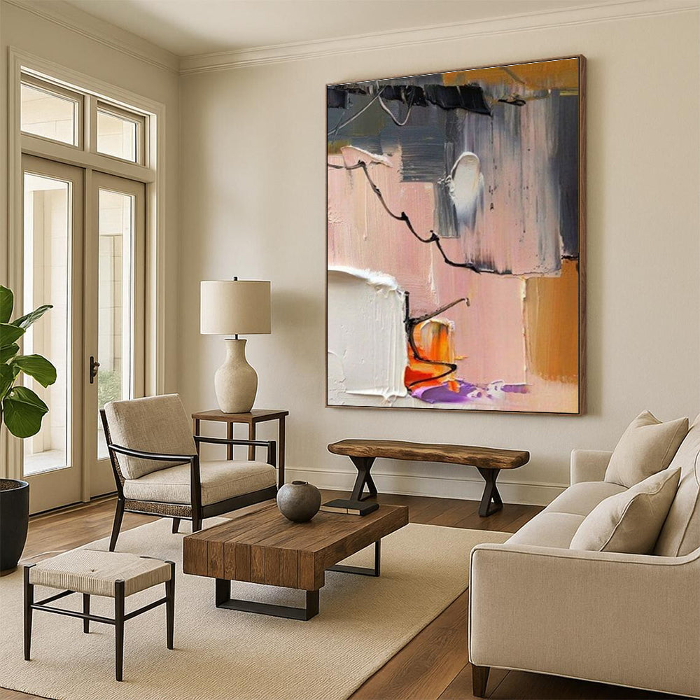 Impasto Abstract Color Blocks & Lines Painting for Modern Spaces HENG270