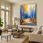 Autumn Birch Forest Abstract Painting for Rustic - Style Living Rooms GAB1286