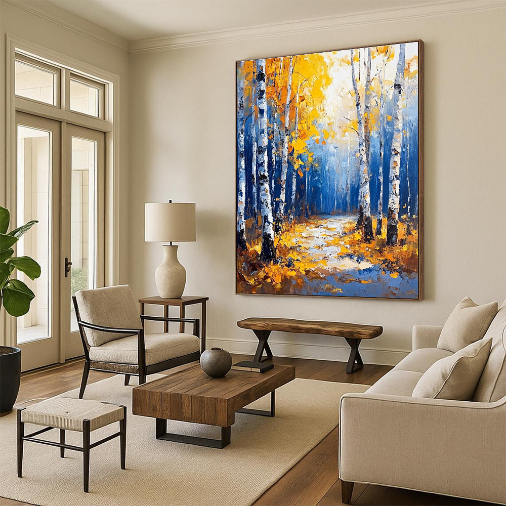 Autumn Birch Forest Abstract Painting for Rustic - Style Living Rooms GAB1286