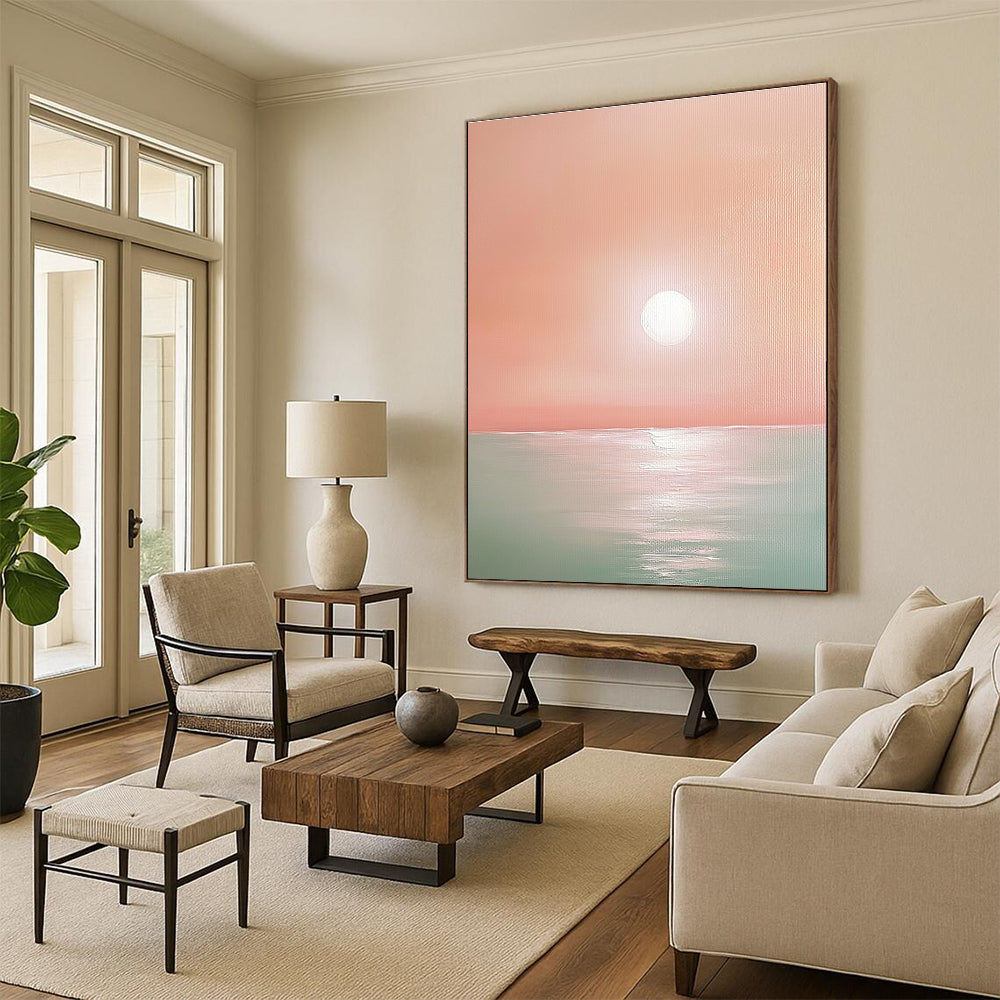 Pink Sunset Over Sea II Calm Abstract Art for Relaxing Nooks GAB1468