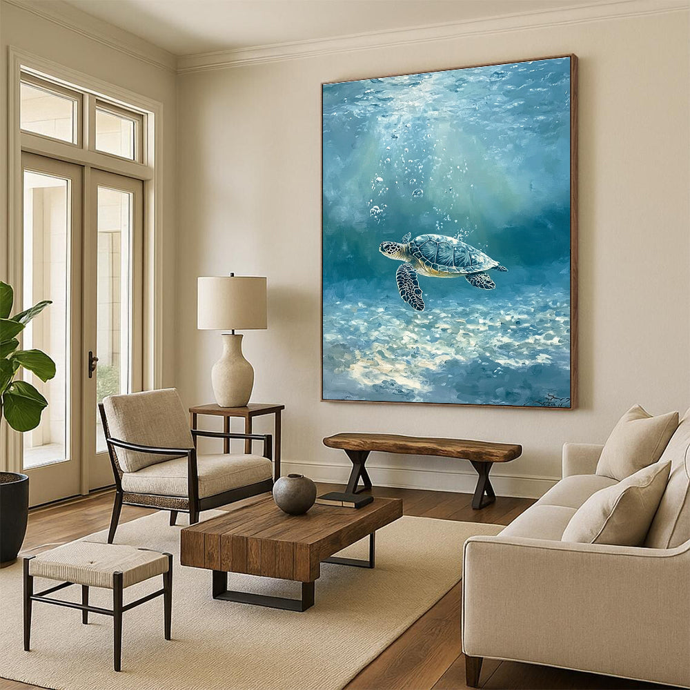Sea Turtle Underwater Realistic Marine Abstract Painting GAB0335