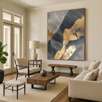 Gray and Gold Abstract Painting with Geometric Shapes WINK836