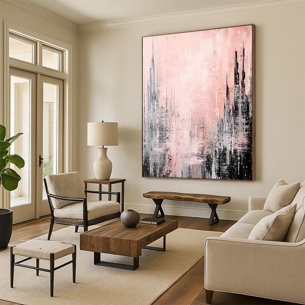 Pink Cityscape Abstract Painting for Feminine - Themed Cafes GAB0792