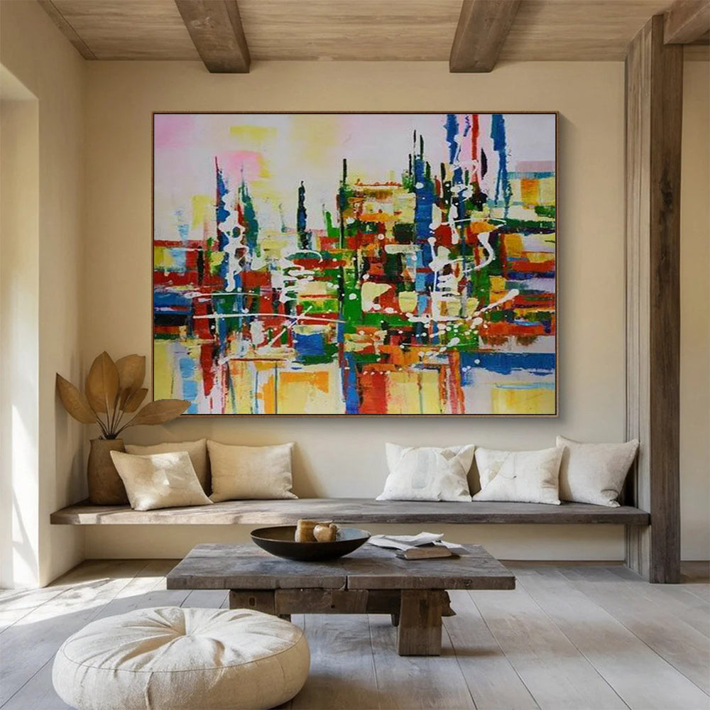 Colorful Cityscape Abstract Painting for Urban Loft Apartments YHT285