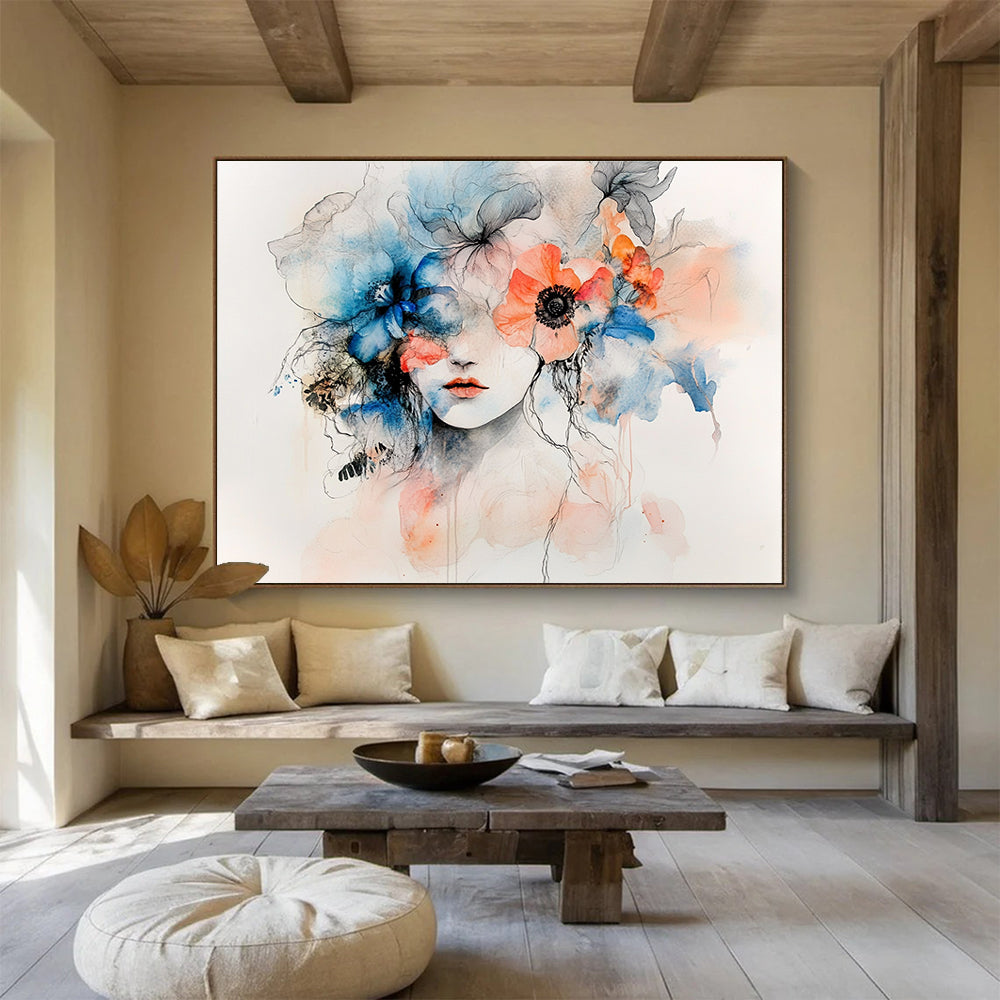 Floral Woman Portrait: Blending Beauty and Nature Abstract Painting ABS157