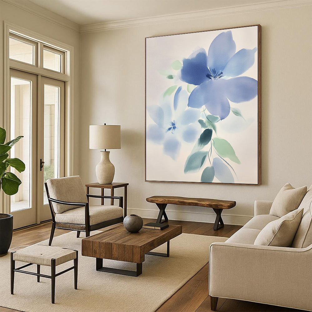 Soft Blue Watercolor Flowers Painting of Delicate Beauty GAB0188