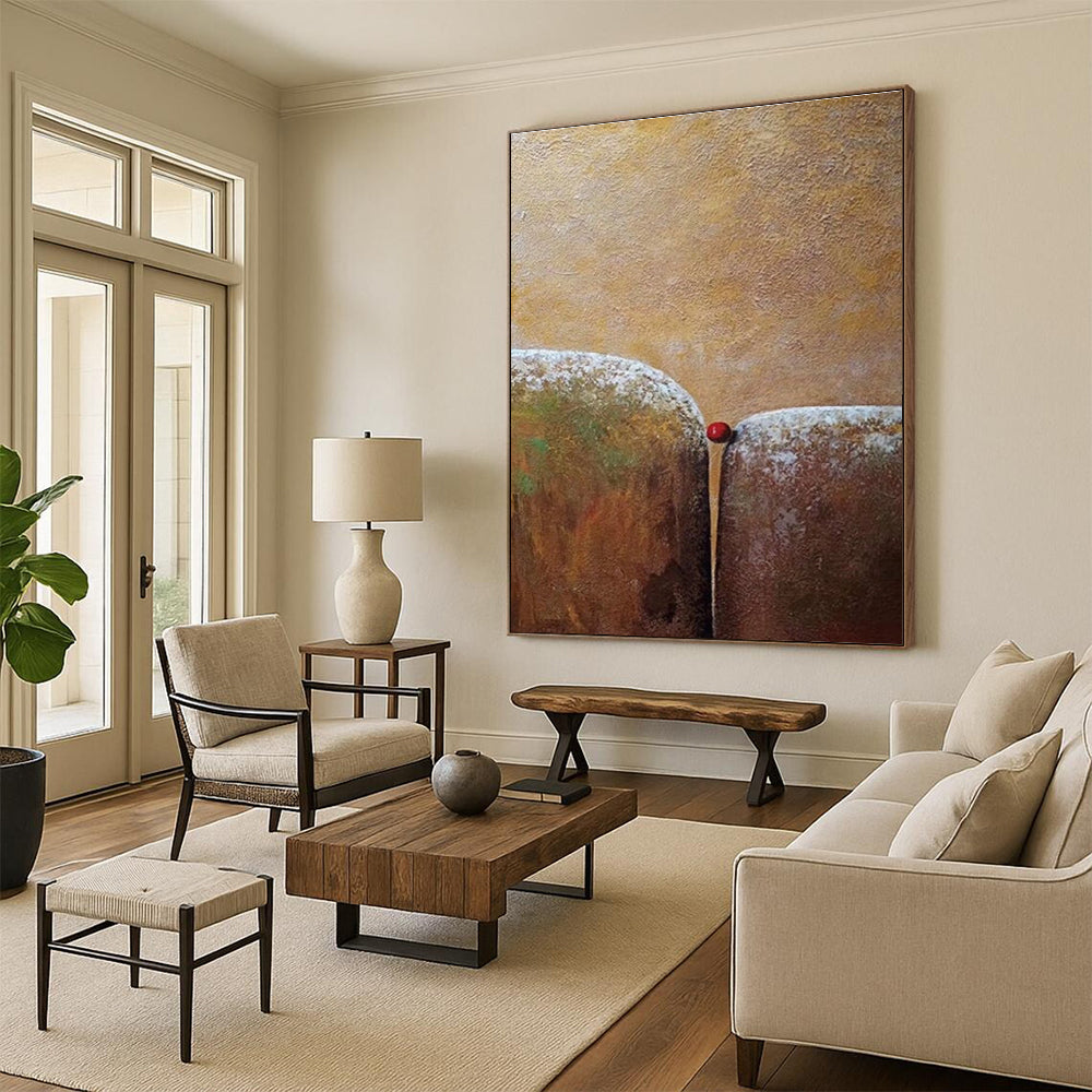 Two Forms with Red Sphere Abstract Painting for Thought - Provoking Study Spaces HENG033
