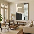 Neutral Geometric Collage Abstract Painting for Sophisticated Office Receptions HENG158