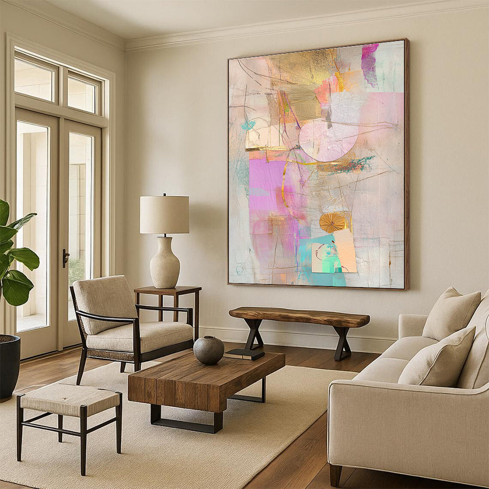 Pastel Collage with Gold Abstract Painting with Delicate Opulence WINK199