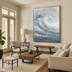 Dynamic White and Blue Wave Abstract Painting for Seaside Resorts HENG337