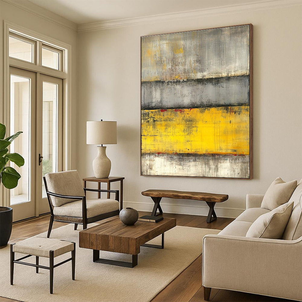 Gray Yellow Red Abstract Painting with Layered Intensity WINK542