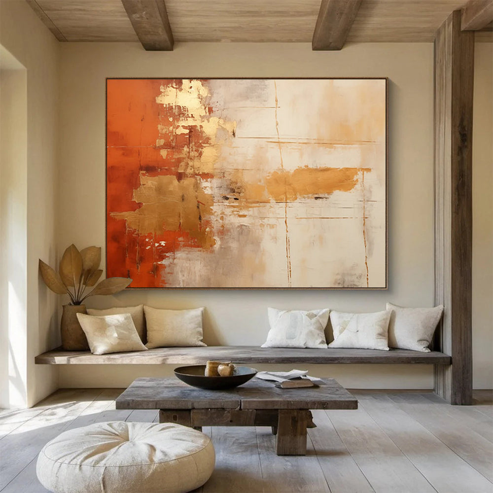 Orange - Gold Abstract Painting for Warm Interiors YHT093