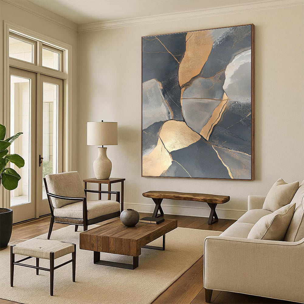 Gold and Gray Stones Abstract Painting for Luxury Office Lobbies GAB1344