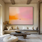 Soft Pink - Orange Abstract Boat Painting with Dreamy, Tranquil Serenity ABS488