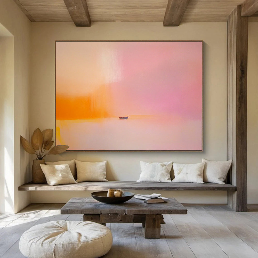 Soft Pink - Orange Abstract Boat Painting with Dreamy, Tranquil Serenity ABS488