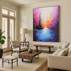 Pink Sunset Cityscape Abstract Painting for Romantic Interiors GAB0734