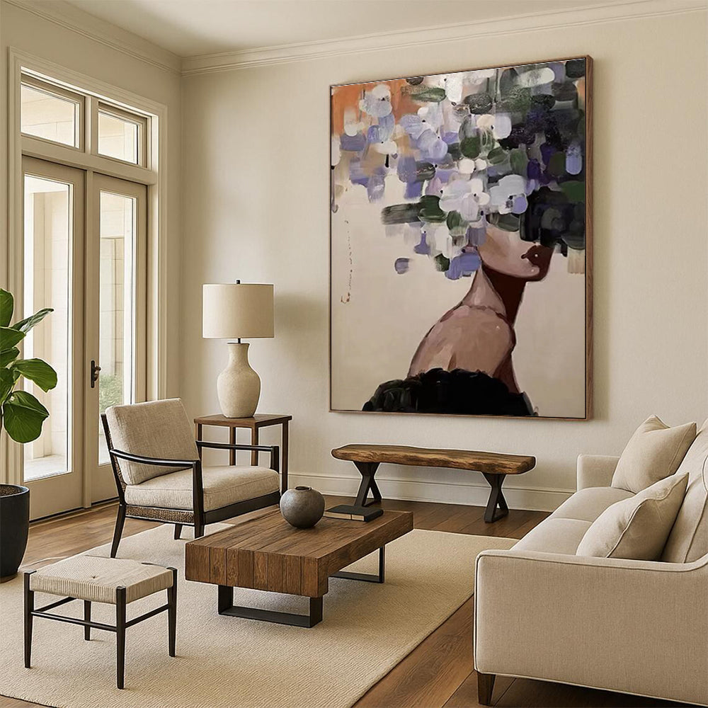 Floral - Headed Figure Abstract Painting for Bohemian Spaces HENG309