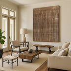 Brown and White Line Abstract Painting with Minimalist Design GAB0049