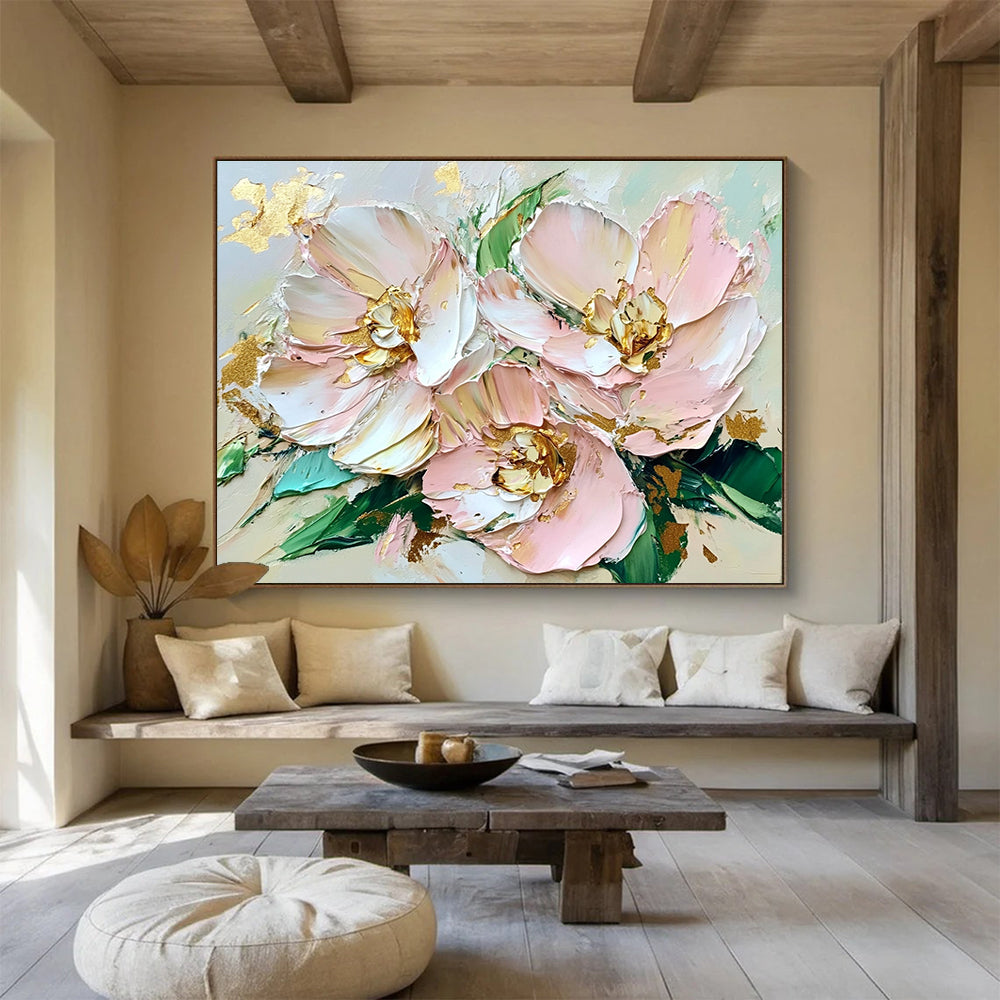 Pink Flowers with Gold Accents Abstract Painting ABS282