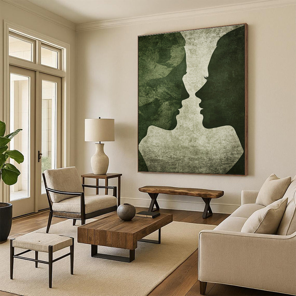 Green Silhouette Faces Mysterious Abstract Painting for Thought - Provoking Spaces GAB1493
