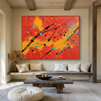 Energetic Red - Orange Splatter Expressionist Abstract Painting ABS122